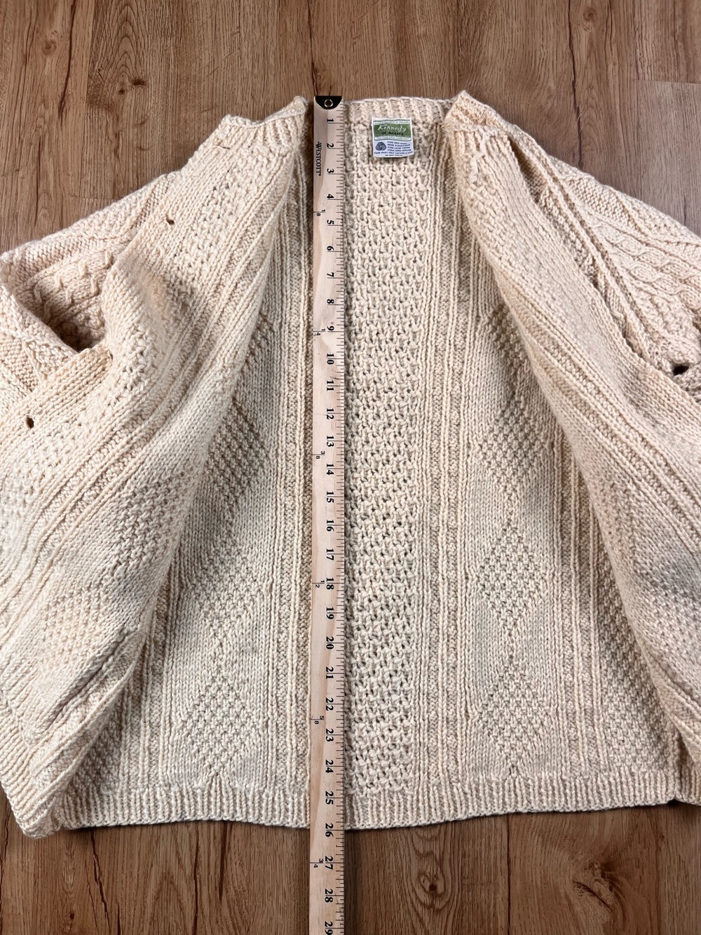 Kennedy of Ardara Irish Aran Cardigan 100% Pure Wool Cable Knit Cream Sweater - Picture 9 of 11